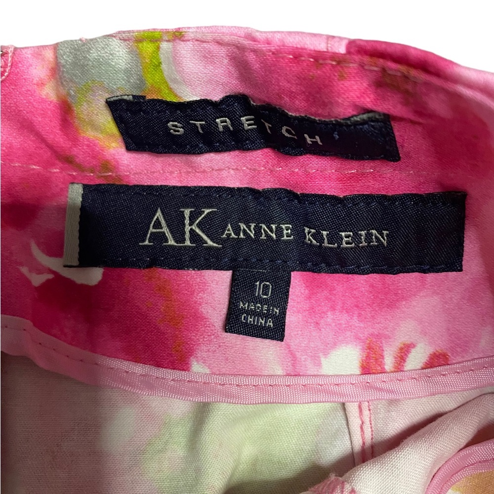Anne Klein Stretch A-Line Skirt Pink Fuchsia White Green Floral Size 10 - Picture 2 of 2